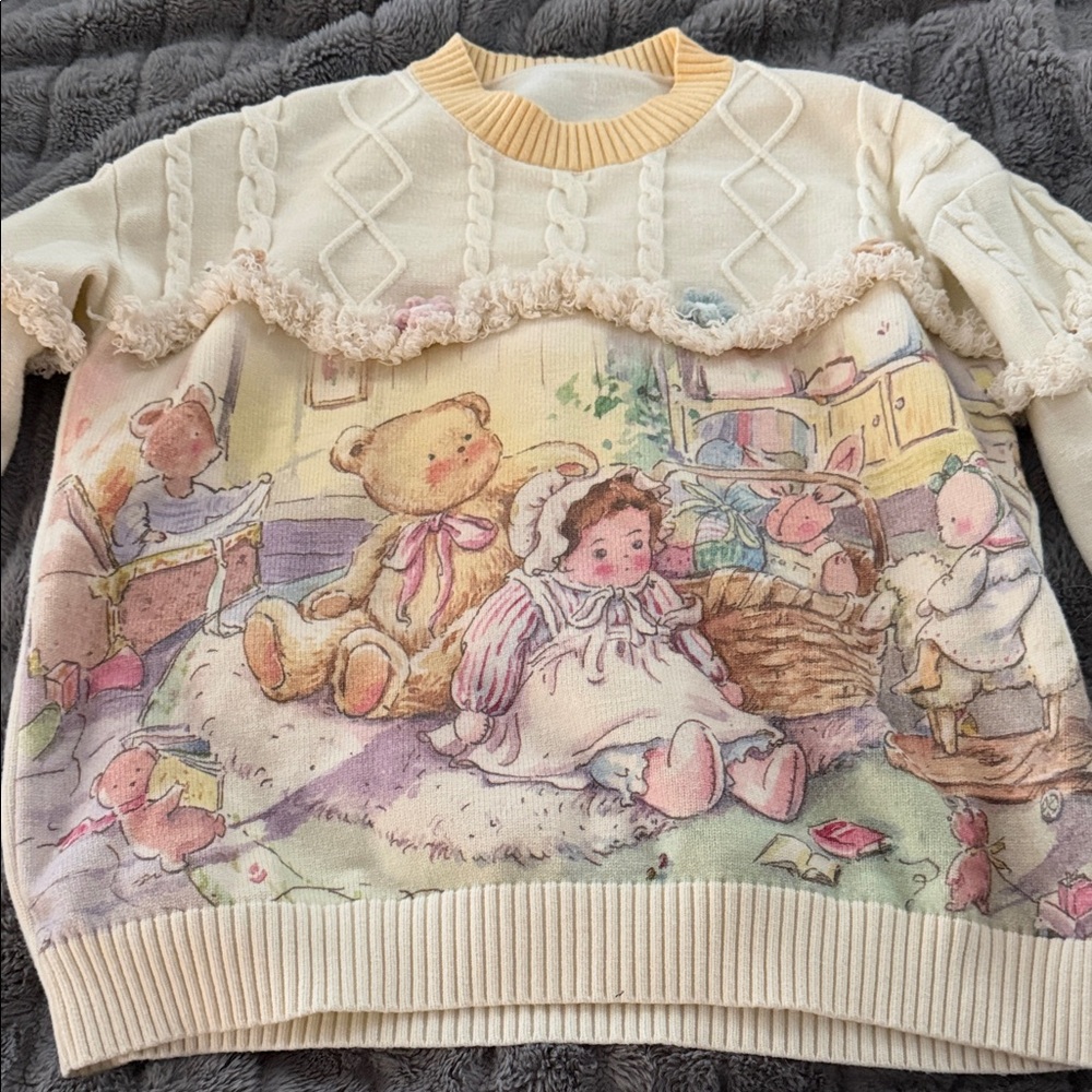 Cream Sweater with Pastel Print